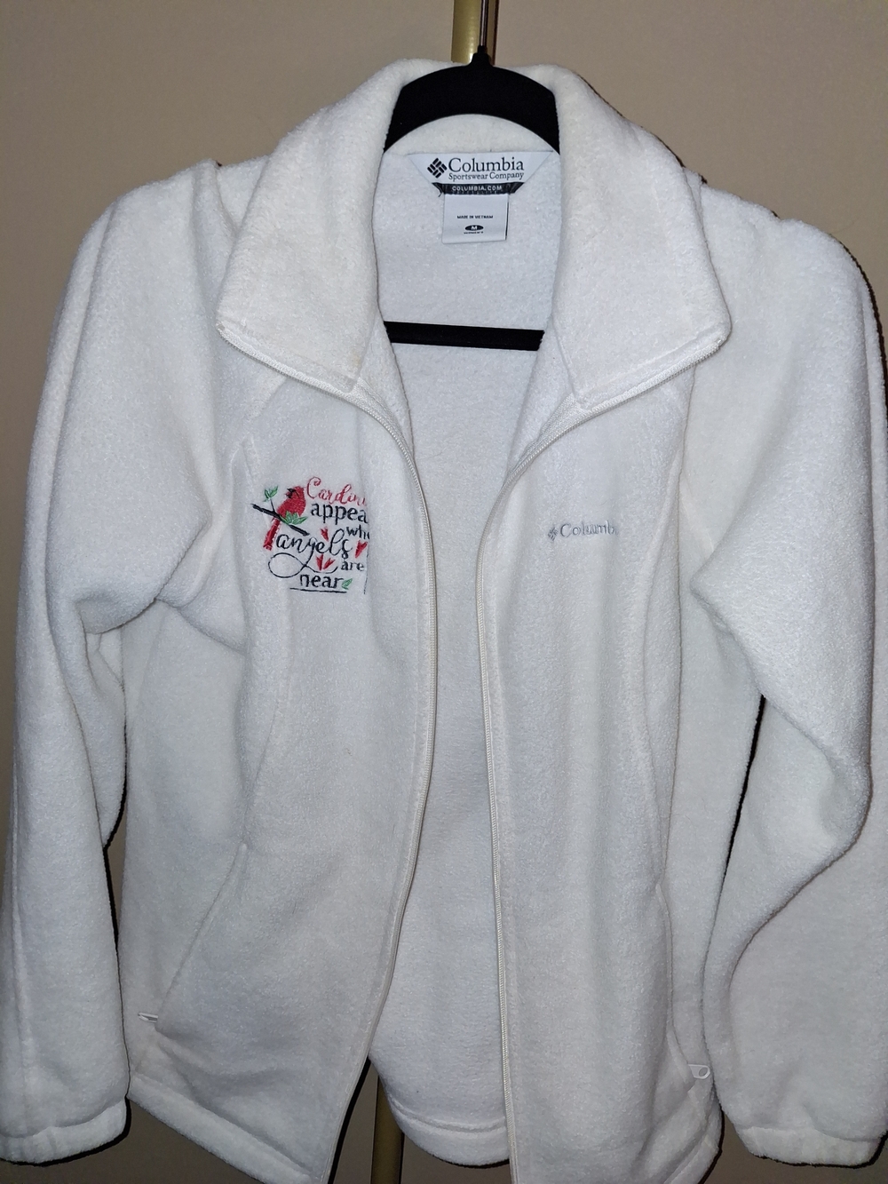 Columbia White Teddy Fleece Jacket with Embroidered Chest Detail
